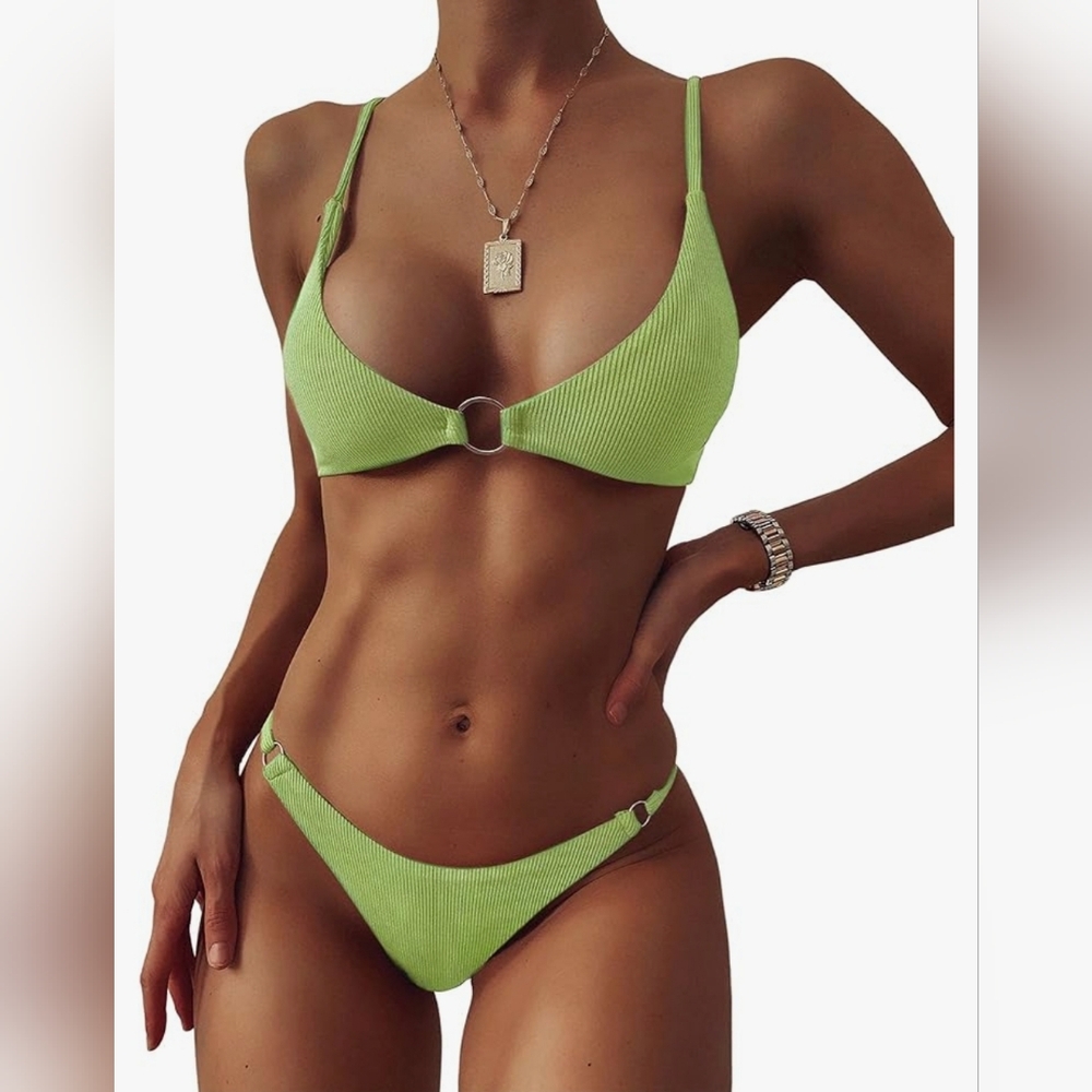 New ZAFUL Textured- O-Ring- 2 Piece Bikini-Size S Gree